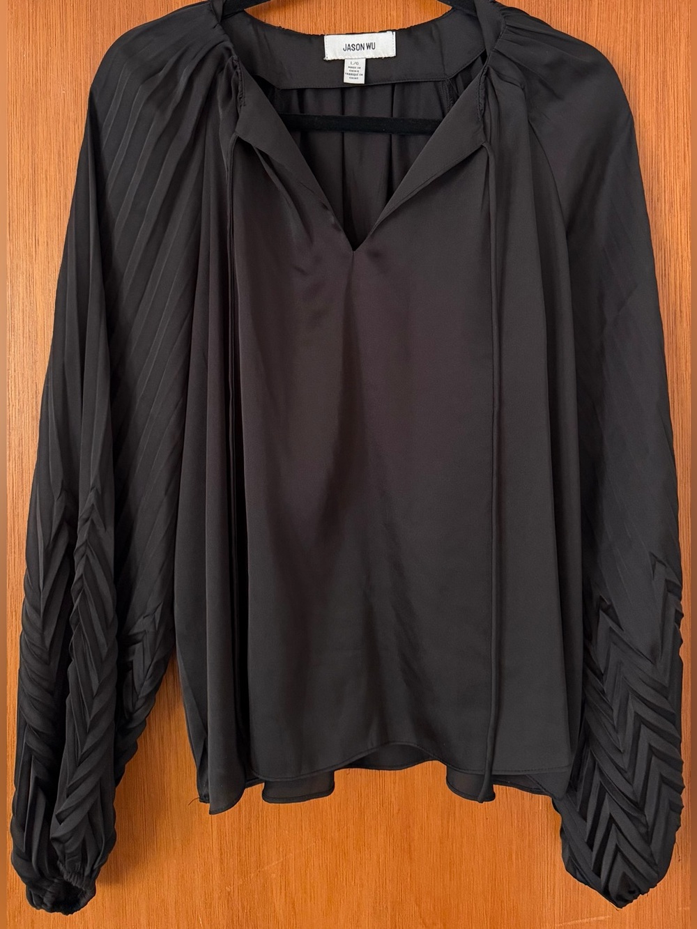 Jason Wu Black Pleated-Sleeve V-Neck Blouse